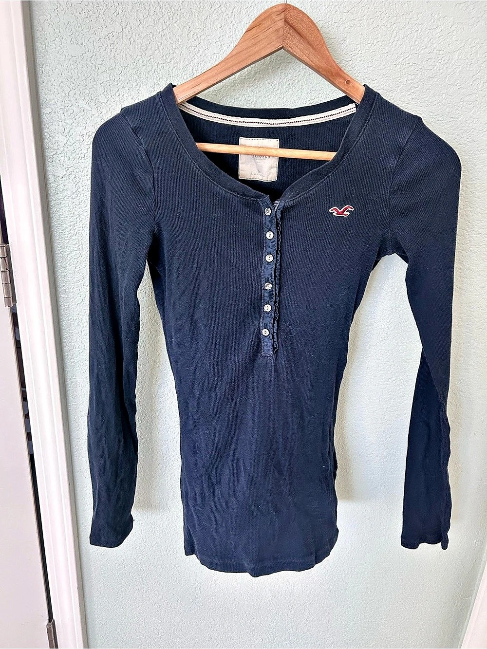 Vintage Hollister Ribbed Long Sleeve Y2K Top Blue Size Small